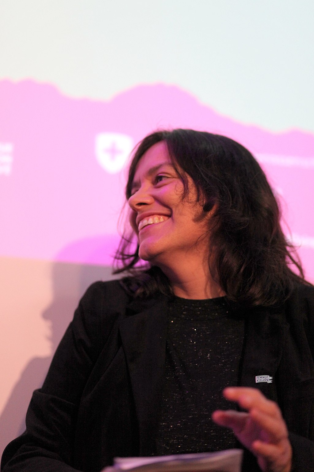 Portrait of Sara Ahmed at a talk in Geneva University on 15 November 2019